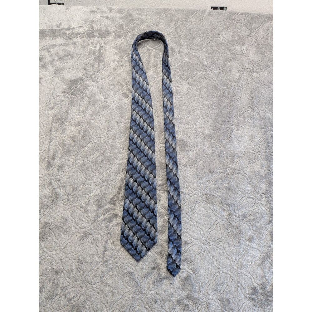 Paul Dione 100% Silk Tie Blue Black Geometric Pattern Designer Necktie Italy